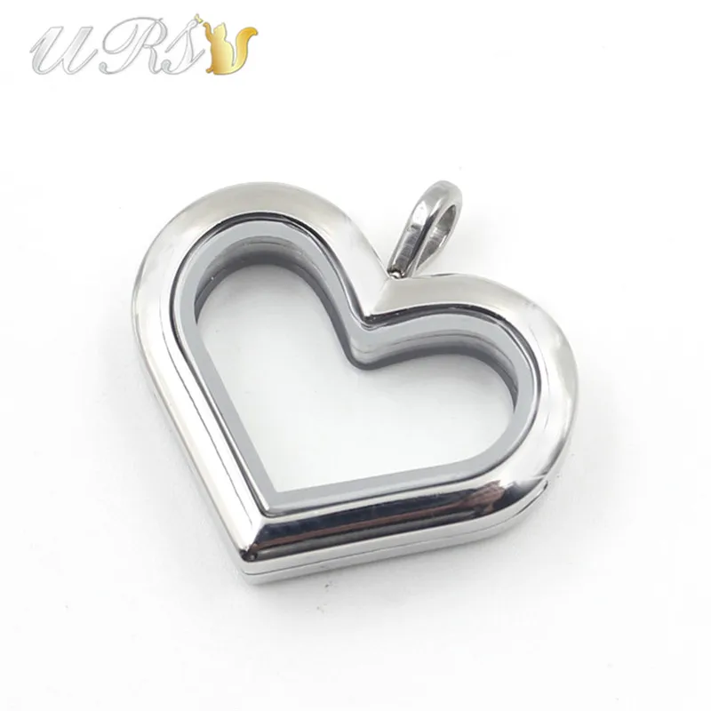 

32mm Medium Heart Magnetic Closure 316L Stainless Steel Floating Memory Glass Locket Pendant plain face (locket only)