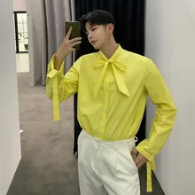 Деловая блуза в Корейском стиле мужская рубашка с длинными рукавами и галстуком-бабочкой модная мужская одежда для певицы для сцены весенне-осенние Топы