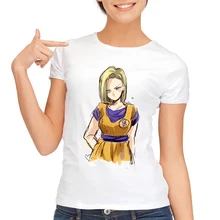 dragon ball Z Krillin with android 18 print t-shirt Hot fashion cartoon women high quality ANIME white sexy wife Tee top