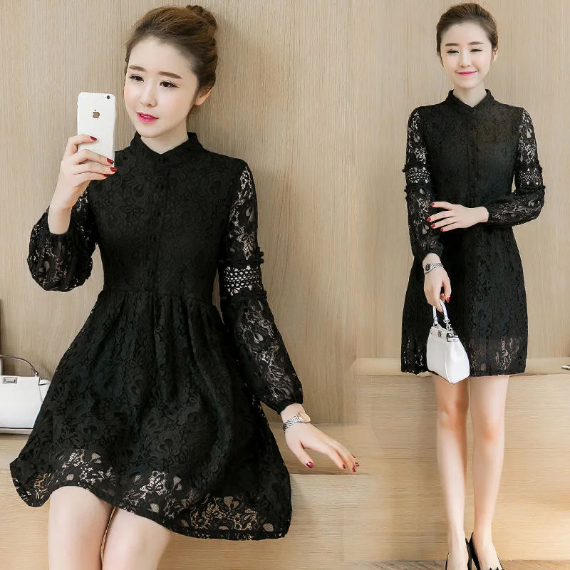 

2019 Autumn Winter Plus Size Vintage Lace Sexy Mini Short Dresses Women Elegant Bodycon Dress Party Long Sleeve Runway Vestidos
