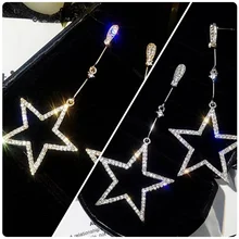 Кристалл пятиконечная звезда кулон серьги Дамская мода длинные звезды серьги кулон производители