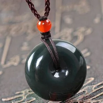 

Drop Shipping XinJiang HeTian Jade Pendant Necklace Safety Button PingAnKou Amulet Pair Lovers Necklace With Chain For Women Men