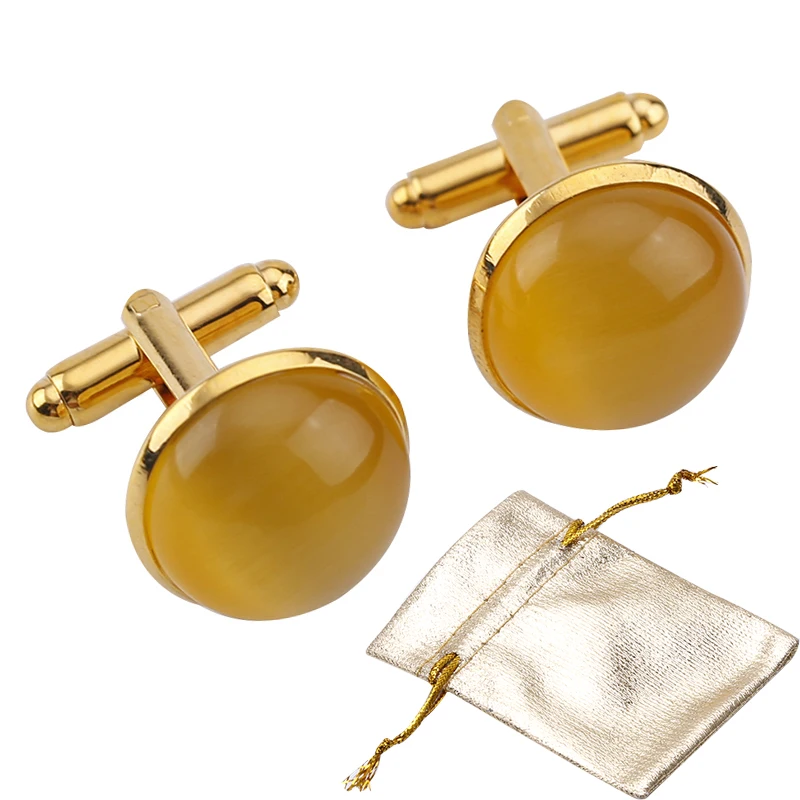 2pcs Metal  Gold  Cat 's Eye Stone Cufflinks Men's Shirts Cufflinks Groom Wedding Business Shirt