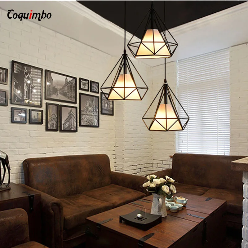 Us 32 92 35 Off Modern Art Pyramid Nordic Iron Diamond Pendant Lights Black Birdcage Ceiling Pendant Lamps Home Decorative Light Fixture Hanging In