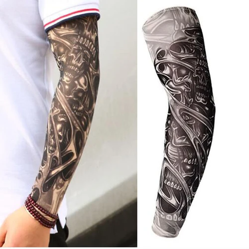 Free Shipping 3D Print Fake Tattoo Sleeves Men Women Summer UV Sun Protection Cool Cycling Sleeves S, L Lahore