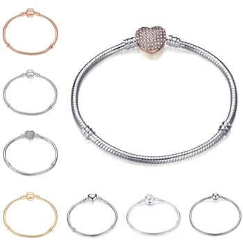 

Hot Sale Silver Plated 3mm Basic Snake Chain Fit Brand Bracelet DIY Charm Beads Jewelry Original Bracelet & Bangles For Women