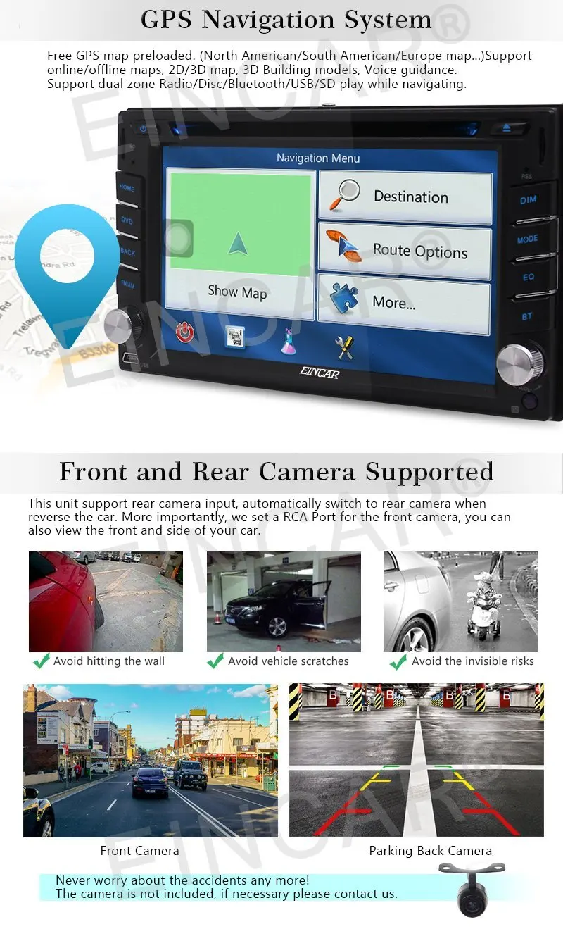 Perfect Android6.0 Stereo 2din GPS Navigator Capacitive screen Car DVD Player FM/RDS Autoradio SWC USB/SD Headunit+Front & Backup Camera 4