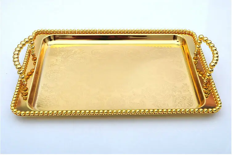 38 см x 28 см Европейский Прямоугольник Золото/серебро покрытием поднос для еды, декорированный поднос, украшения дома золото поднос FT004