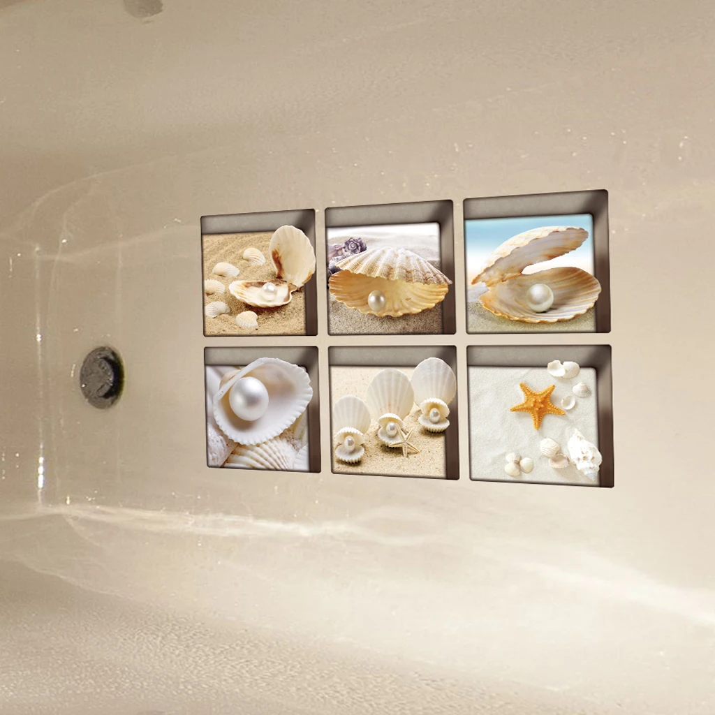 6pcs 3D Antiskid Bathtub Appliques Bath Sticker Bathroom Decal PVC Mural anti-slip Waterproof Home Decoration