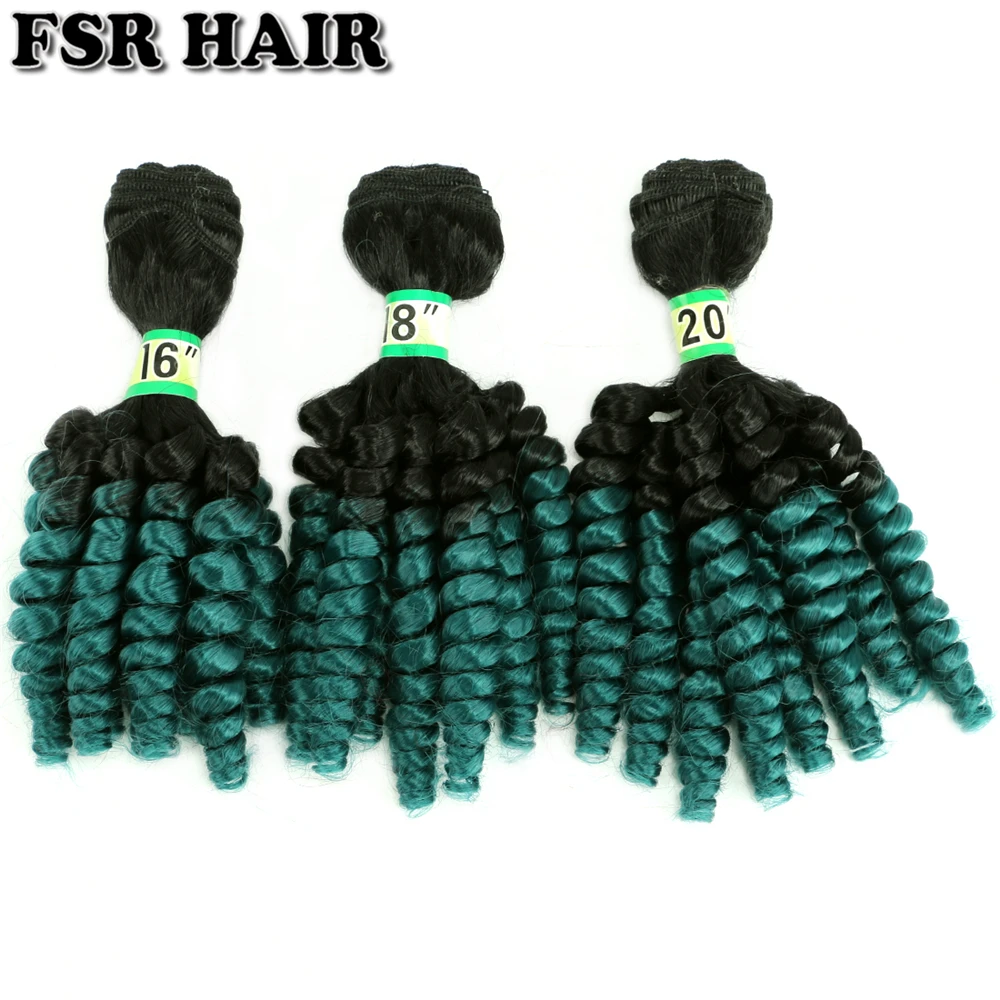 

FSRHAIR 70 Gram/Pieces Black to green Afro Funmi Curly Hair bundle Synthetic Hair extension Ombre Hair Product