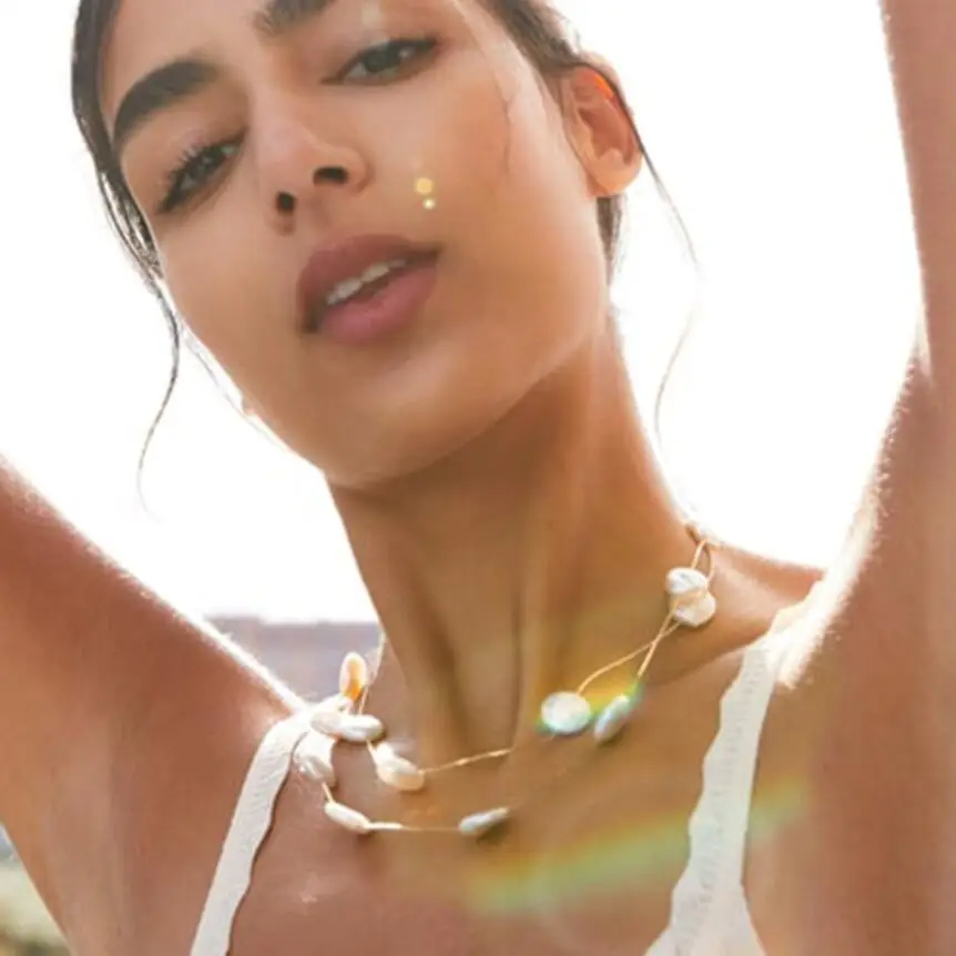 

Double Layer Gold Metal Chains Faux Pearl Choker Necklace Women Za Jewelry Diy Accessory Boho Ethnic Statement Collar Necklace