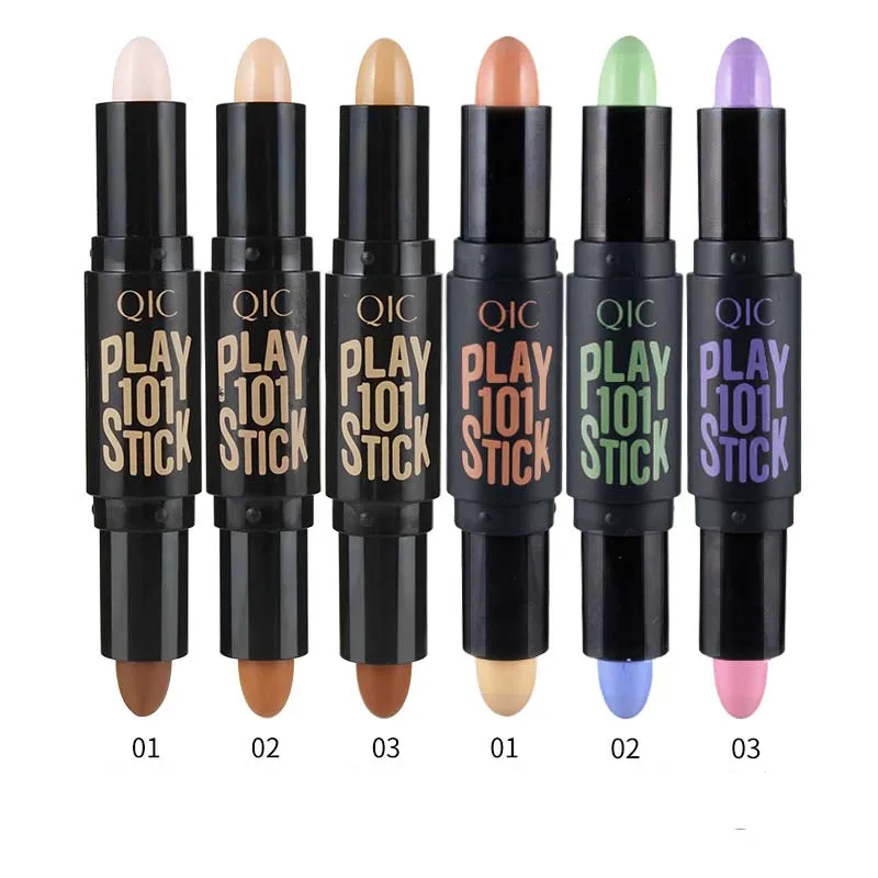 

QIC double head face highlighter makeup bronzer shimmer play 101 stick create 3D face Full Cover Blemish concealer bar Q501&Q503