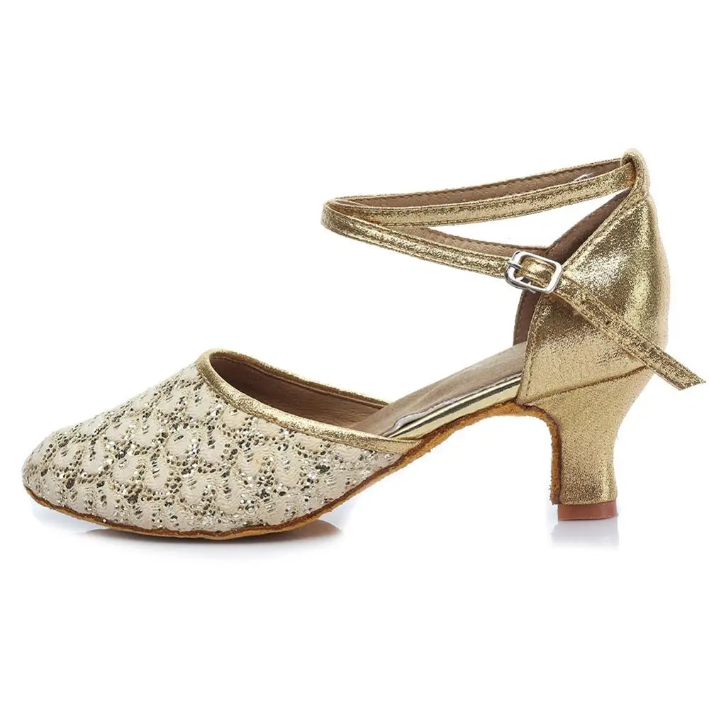 Размер 34-41, стиль, обувь для латинских бальных танцев, женская танцевальная обувь на каблуке 5 см/7 см - Цвет: 5cm heels Gold