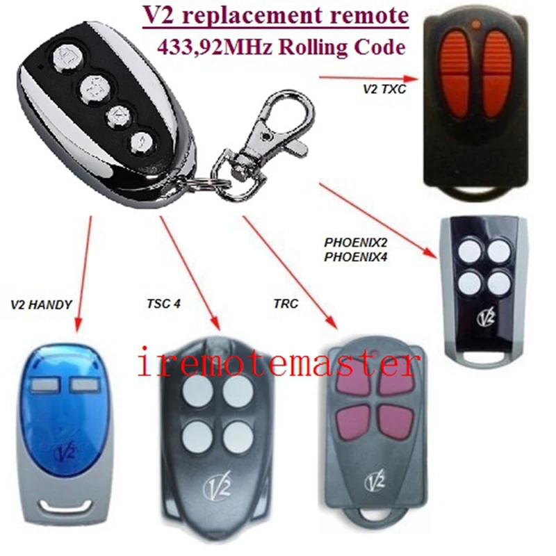 

V2 Garage Door Remote Control V2 TXC V2 HANDY TSC4 TRC PHOENIX2 Rolling code 433.92mhz Command Remote Control hand transmitter