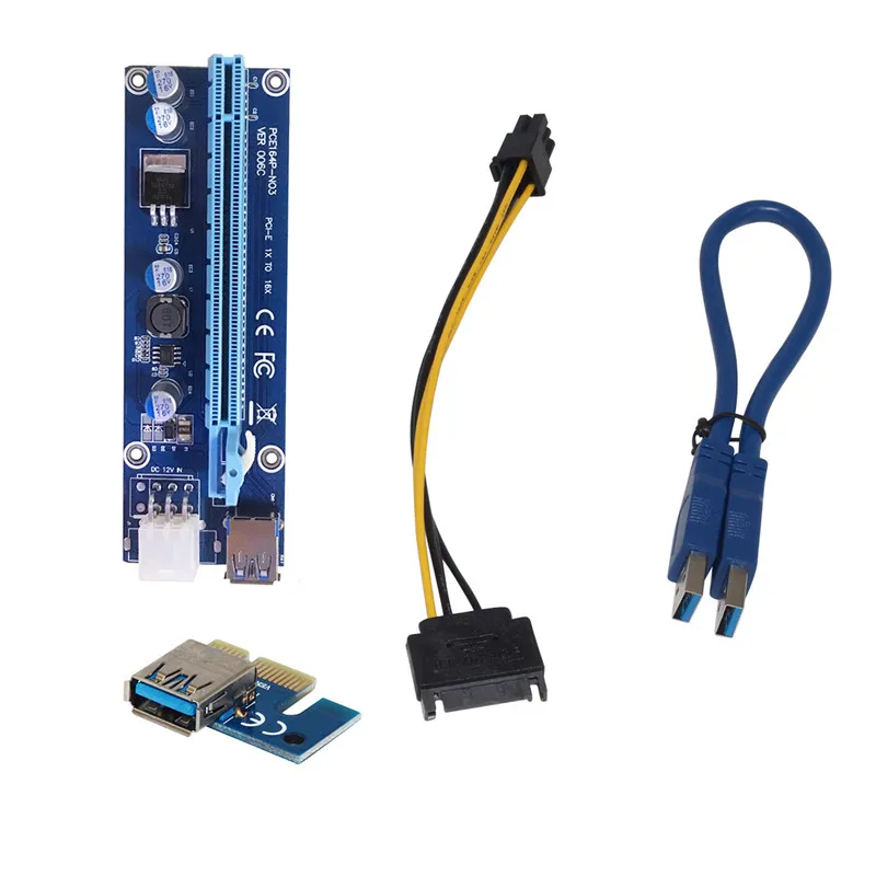 PCI-E 1x to 16x Mining Machine Enhanced Extender Riser Card Adapter with 50cm USB 3.0 & SATA Power Cable left/right