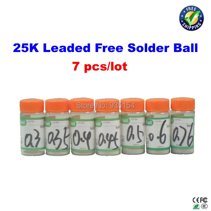 

7 pcs/lot leaded-free solder balls 0.3/0.35/0.4/0.45/0.5/0.6/0.76 mm tin balls for bga reballing