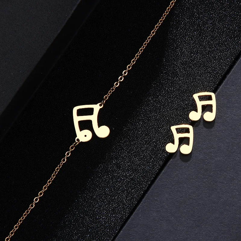 CACANA Stainless Steel Sets For Women Musical Notes Shape Necklace Bracelets Earrings For Women Lover's Engagement Jewelry S547
