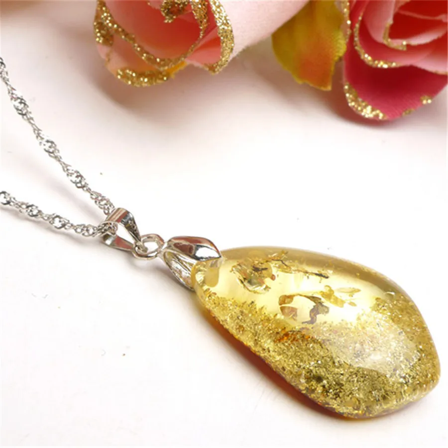 Genuine Natural Amber Gemstone Crystal Water Drop Bead Pendant Women