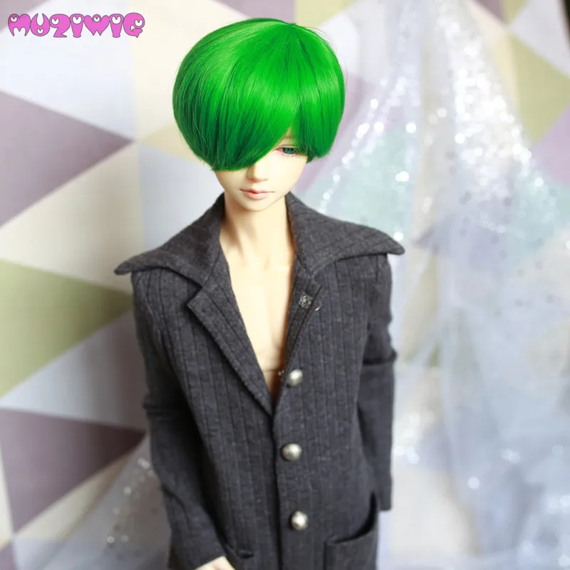 

MUZIWIG 2018 bjd 1/3 1/4 Synthetic Bright Green Boy Style Handsome Short doll wig hair for SD dolls wigs accessories