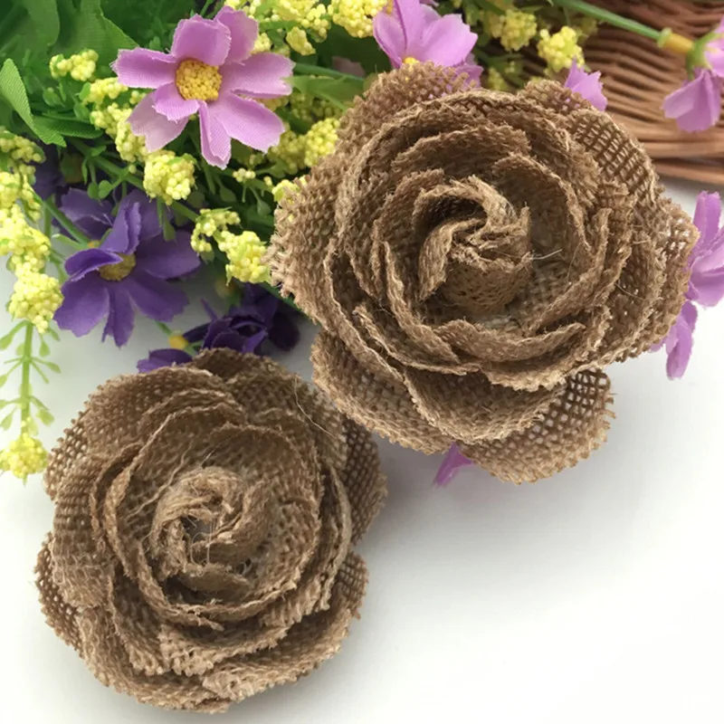 5 шт* набор мешковины цветы украшение Роза для свадьбы украшения, аксессуары для волос, скрапбукинг или ремесла AA8096