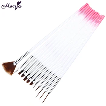 

Monja 12 Pcs/Set Nail Art Gel Polish Painting Drawing Gradient Brush Decoration Dotting stripes liner Pen Manicure Tool Set