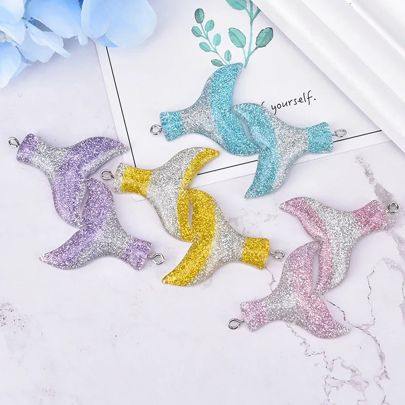 10 Pcs Resin Mermaid Tail Pendants Charms Dream Romantic Maritime Princess Mermaid DIY Necklace Jewelry Making Set