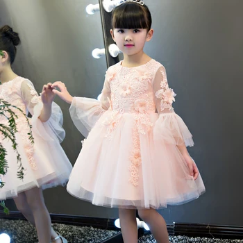 

2018 Kid Girls Lace Appliques Wedding Dress Girls First Communion Dress Pageant Birthday Party Evening Princes Dresses Girls E64