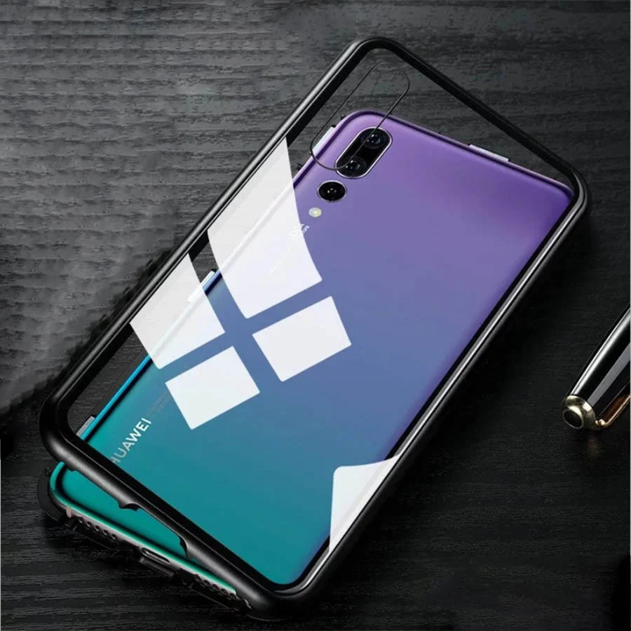 Magnetic Adsorption phone case for huawei P20 P20pro metal frame cover tempered glass pro luxury fundas | Мобильные телефоны и