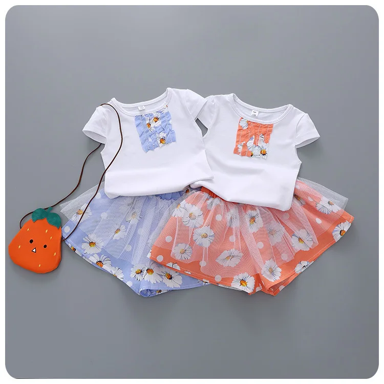

2016 Spring Xia Tongzhuang New Pattern Girl Baby Korean 2 Pieces Set Shivering Short Sleeve T-Shirt Undershirt Culotte Girl Suit