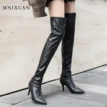 MNIXUAN женская обувь г. Новые Зимние ботфорты с острым носком высокие сапоги со змеиным принтом высокий каблук, большие размеры 34-43