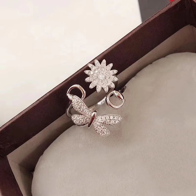 

New Brand Pure 925 Sterling Silver Jewelry For Women Fly Butterfly Rings Bowknot Heart Rings Cute Fashion Party Silver Jewelry