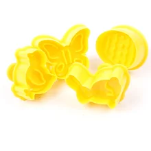 LINSBAYWU 4 adet hayvan kelebek tavşan civciv paskalya yumurtası plastik çerez kalıpları bisküvi kesici DIY sugarcraft piston kesiciler