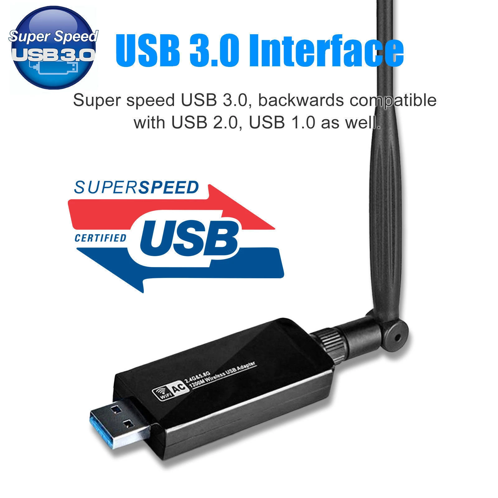 1200 Мбит/с двухдиапазонный 2,4 ГГц 5 ГГц беспроводной USB 3,0 WiFi адаптер 802.11AC w/антенна