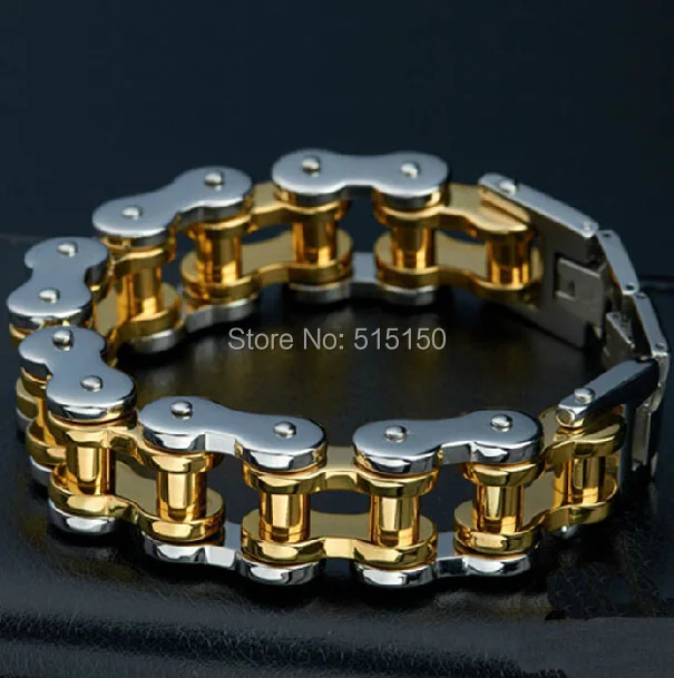 

Fashion Jewelry Punk Heavy HUGE 316L Stainless Steel Bracelet Silver Gold Biker Bicycle Motorcycle Chain Mens Bracelets&Bangles