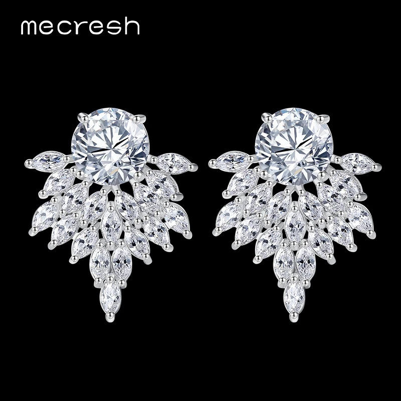 

Mecresh Elegant Flower CZ Wedding Stud Earrings for Women Silver Color Handmade Leaf Party Brincos 2018 Fashion Jewelry MEH985