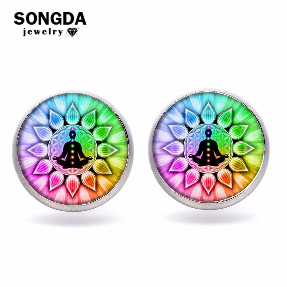 SONGDA 2018 Винтаж хна Йога серьги красочные Мандала дзэн-буддизм лотоса кабошоны