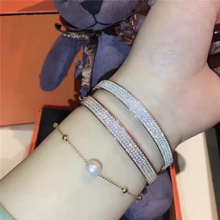 

Fashion Luxury brand full of zircon bracelet rose Gold Color 925 sterling silver bangles Women party Jewelry