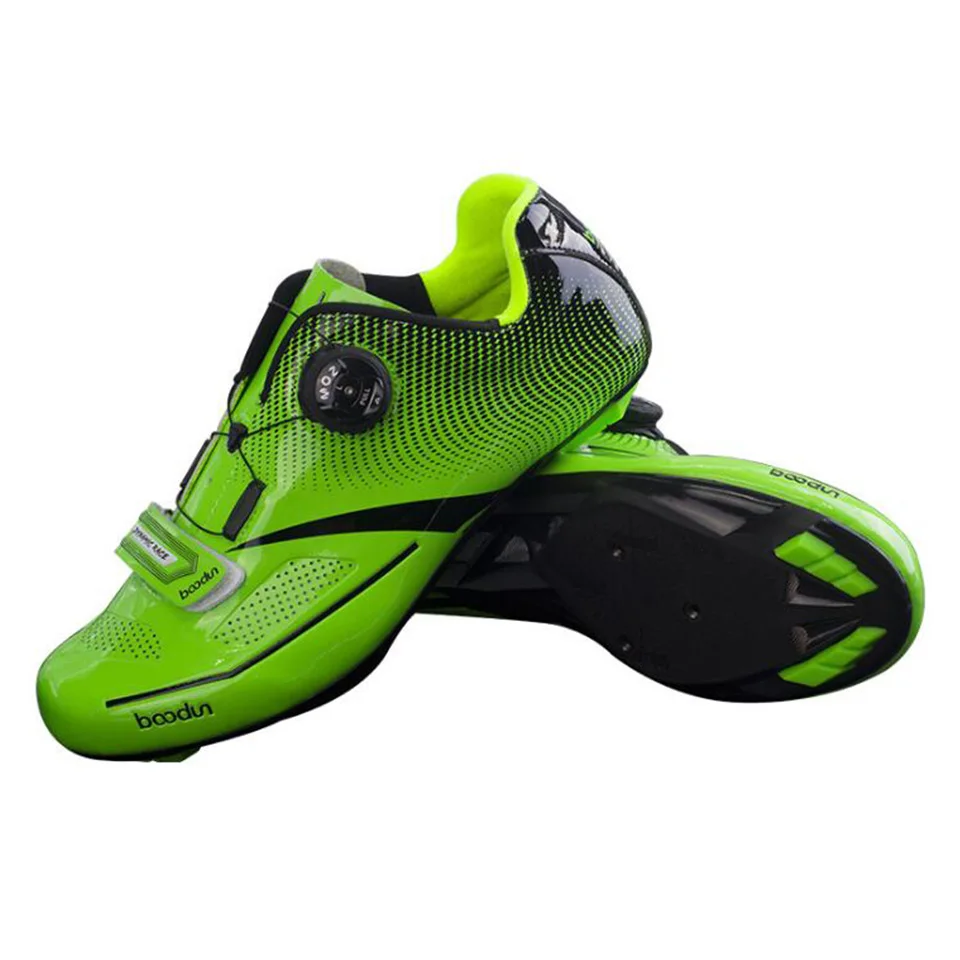 Дышащая обувь для велоспорта с самоблокирующимся замком; обувь для шоссейного велосипеда; Ультралегкие спортивные кроссовки для гонок; Zapatos Ciclismo; для мужчин и женщин - Цвет: Зеленый