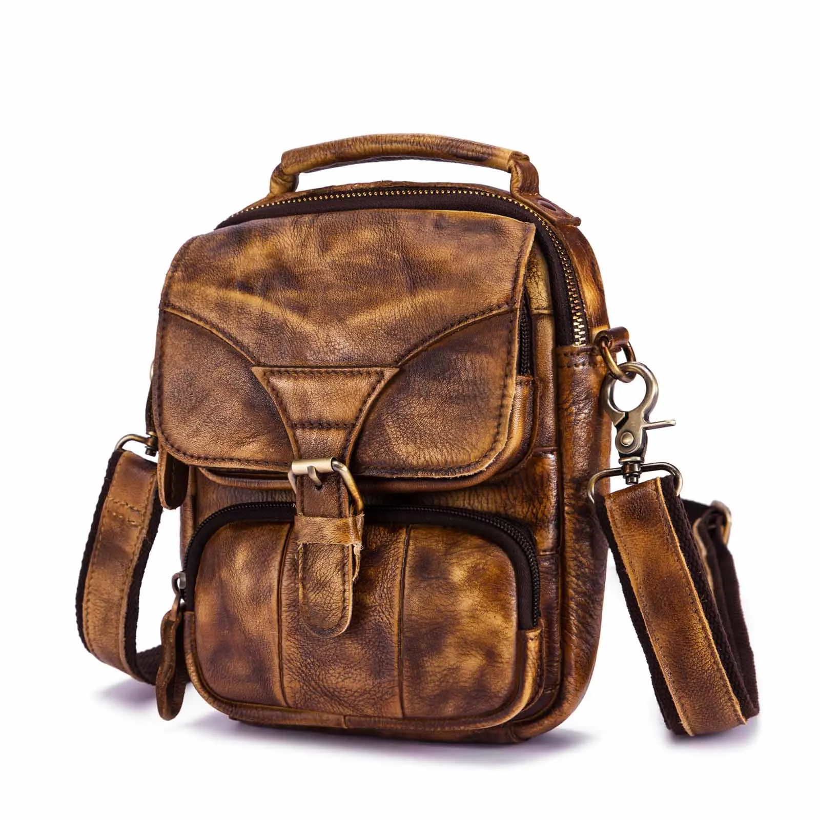 Модная мужская повседневная многофункциональная поясная сумка из натуральной кожи, сумка-мессенджер, дизайнерская сумка через плечо для мужчин 2074 - Цвет: light brown