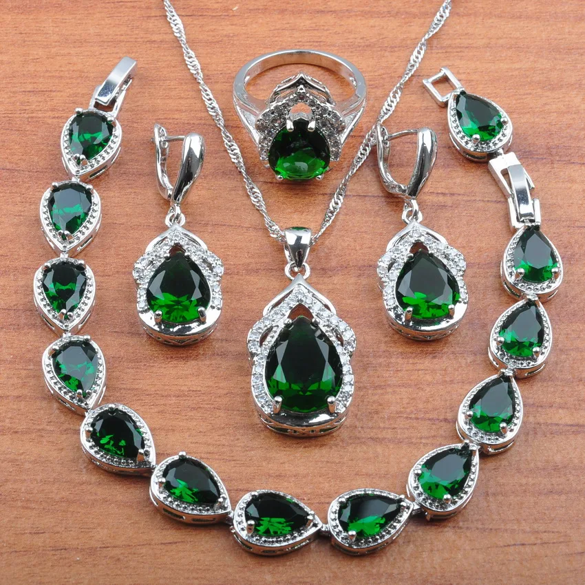 

Dubai Wedding Accessories 925 Sterling Silver Water Drop Women Jewelry Sets With Natural Stone Zircon And Independent Gift Box
