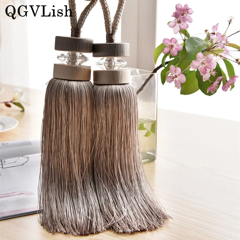 

QGVLish 2Pcs Crystal Curtain Tassels Fringe Tiebacks Hanging Belts Balls Bind Ropes Brush Straps Curtain Accessories Tieback