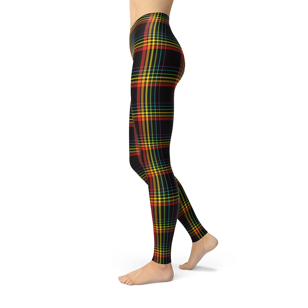 Color Plaid Pattern Printed Leggings For Women Brushed Buttery Soft Milk Girls Leggins Elasticity Breathable Fitness Slim Legins
