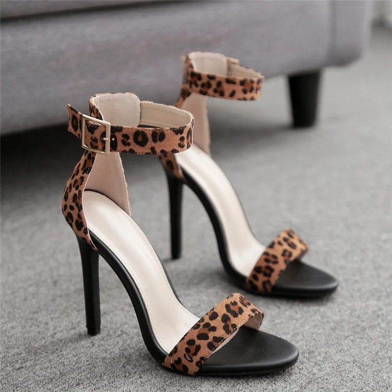 

2019 Women Summer 11.5cm High Heels Platform Strap Sandals Sexy Pumps Female Leopard Print Dress Sandals Stiletto Brown Shoes