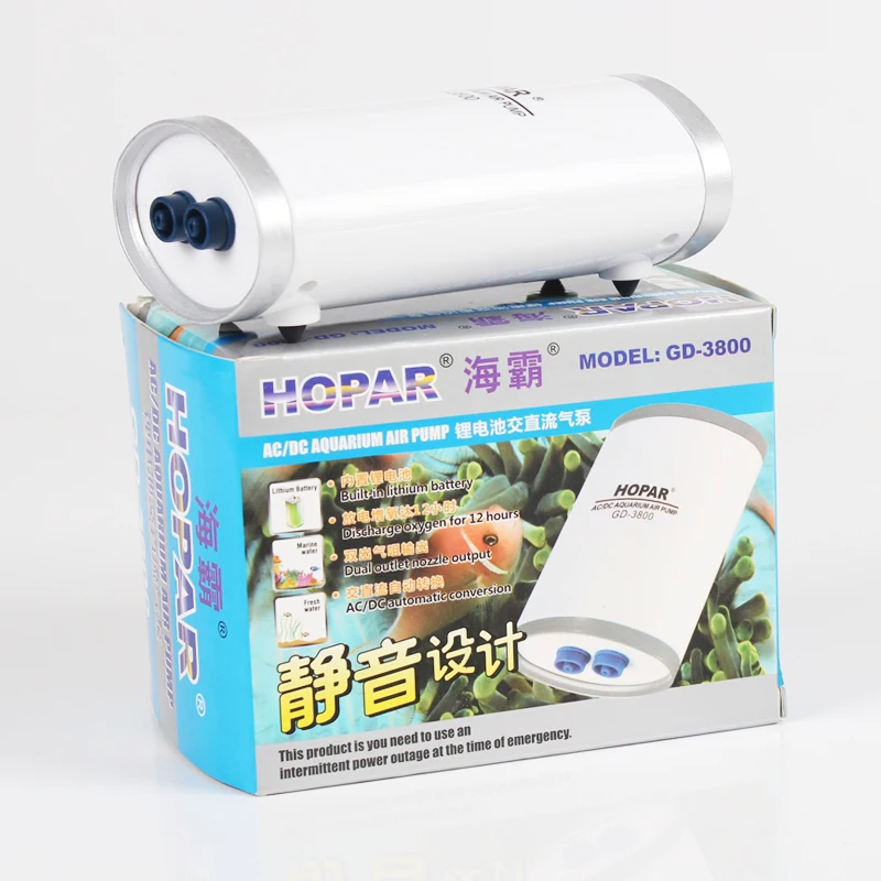 

HOPAR AC/DC Aquarium Air Pump Automatic Emergency Battery Backup Fish Tank Oxygen Air Pump with Air Stones Double Outlet 240L/H