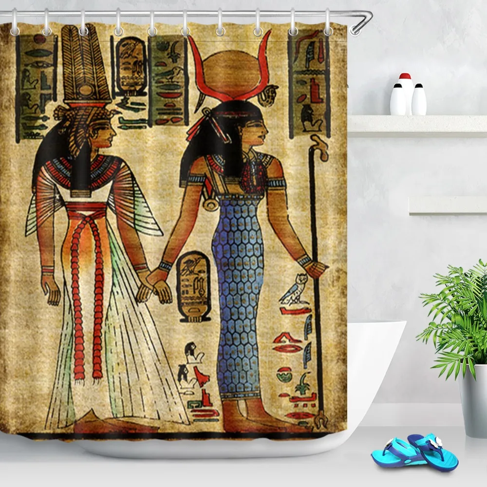 LB African Vintage Shower Curtain Ancient Egypt Pharaoh Pyramid Queen