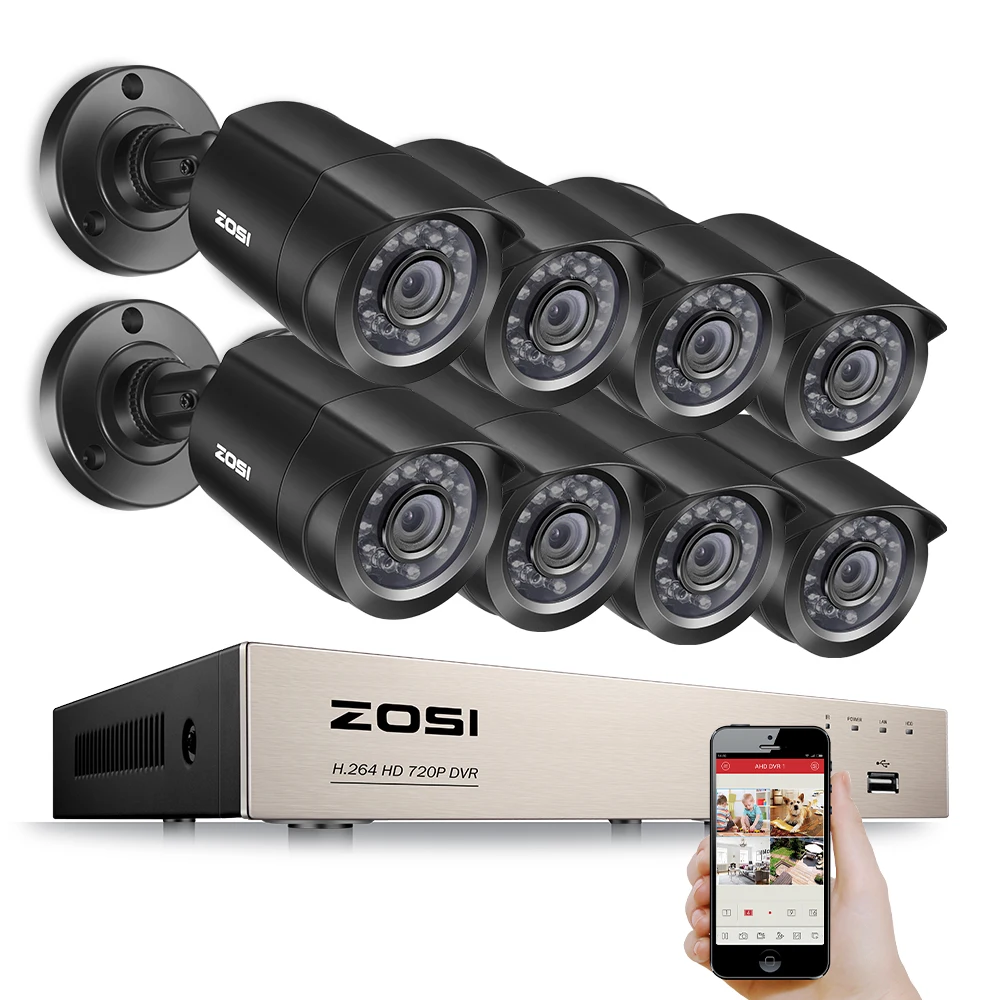 ZOSI 8CH 1080N TVI H.264+ 8CH DVR 8 720P Outdoor Weatherproof CCTV