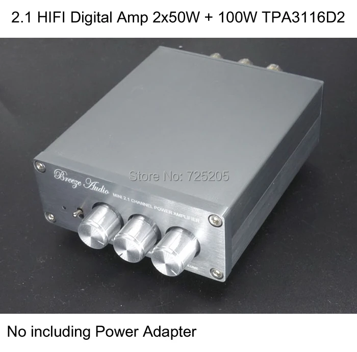 

HIFI Digital Amplifier 2.1 2x50W+100W TPA3116D2 Subwoofer No including Power Adapter Aluminum Casing Silver White Free Shipping