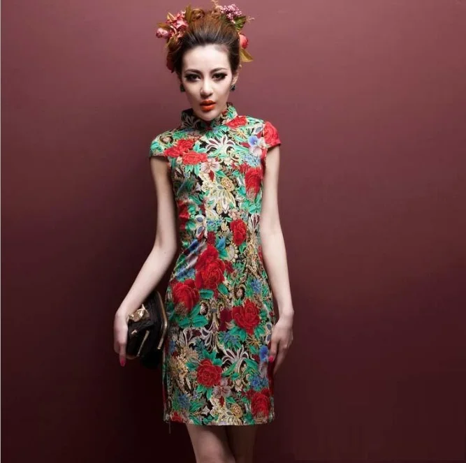 Китайские платья Ципао Cheongsam из хлопка и льна Mujer Vestidos размера плюс для женщин короткие 3XL 4XL 5XL летние Новое поступление - Цвет: Красный