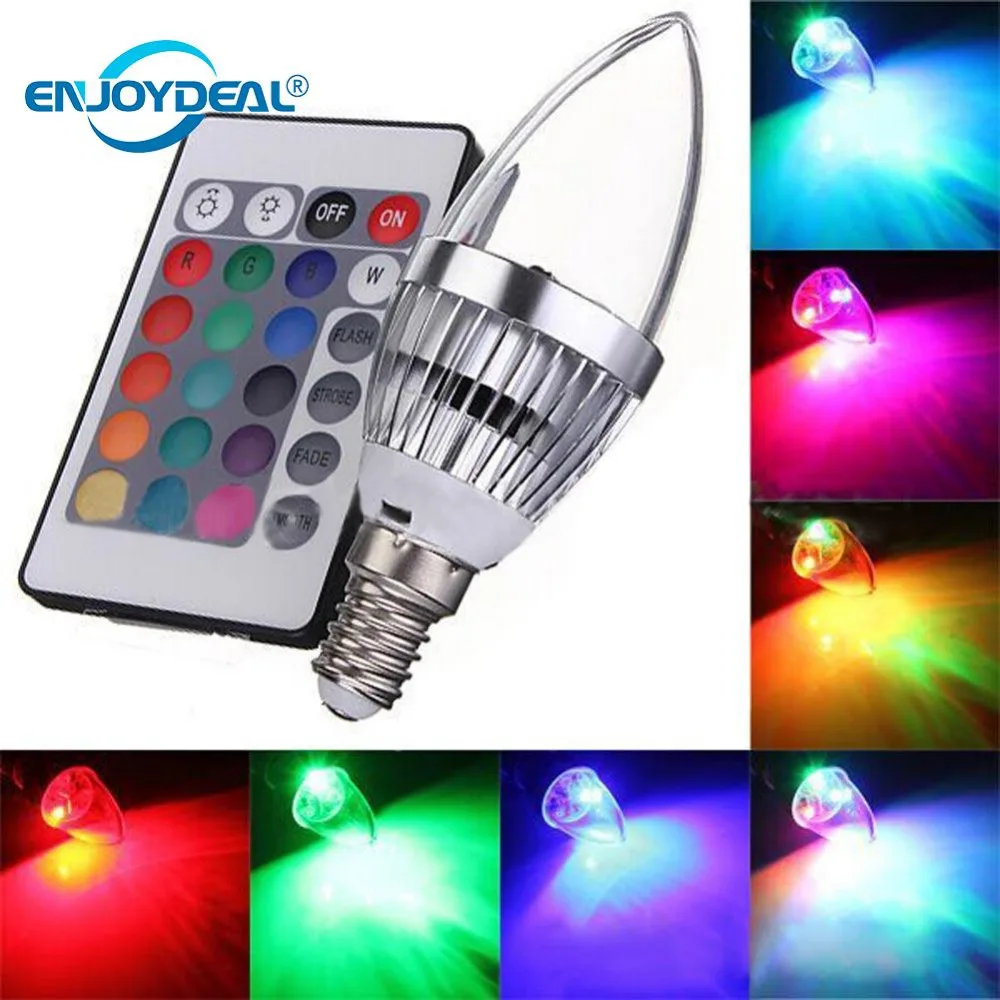 

E14 LED 220V 3W Aluminum RGB 16Color Changing Dimmable LED Candle Light Lamp Bulb W/Controller For KTV Party Ballroom