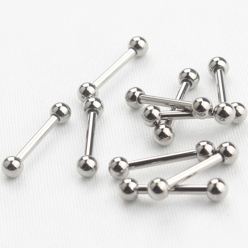 

Highly Polished G23 Titanium External Thread 14G Barbell Nipple Ring And 16G Tongue Ring Piercing Body Jewelry